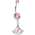 BodyCandy Pink Gem Inverse Filigree Fan Dangle Belly Ring — main product shot