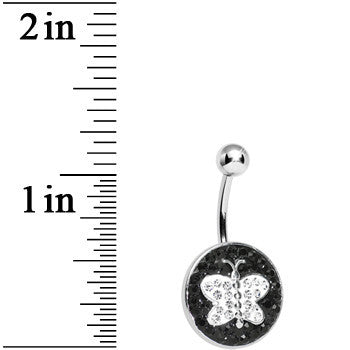 BodyCandy Black and Clear Paved Gem Butterfly Belly Ring — detail close-up