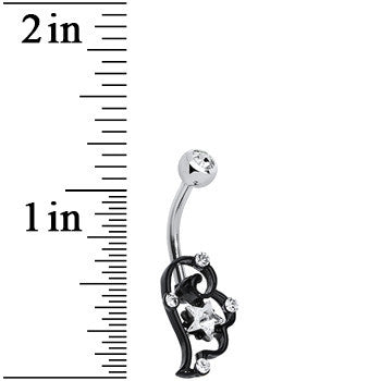 BodyCandy Clear Gem Star Over Black Puffy Wing Belly Ring — detail close-up
