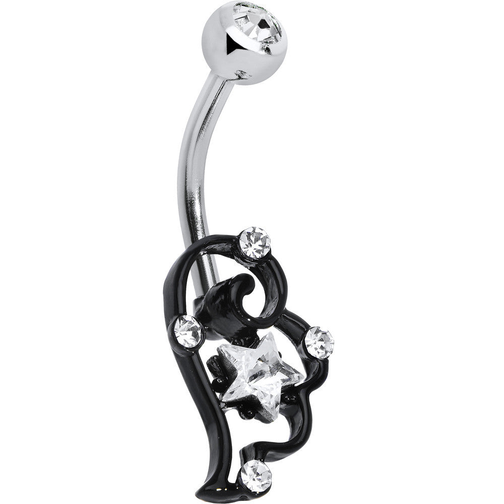 BodyCandy Clear Gem Star Over Black Puffy Wing Belly Ring — main product shot