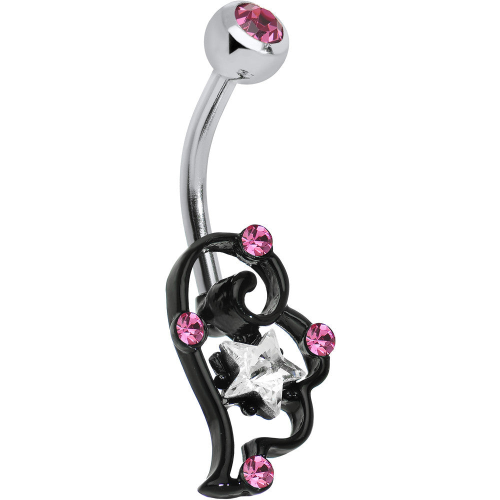 BodyCandy Pink and Clear Gem Star Over Black Puffy Wing Belly Ring — main product shot