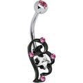 BodyCandy Pink and Clear Gem Star Over Black Puffy Wing Belly Ring — main product shot