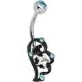 BodyCandy Aqua and Clear Gem Star Over Black Puffy Wing Belly Ring — main product shot