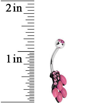 BodyCandy Pink Gem and Fruit on the Vine Belly Ring — detail close-up