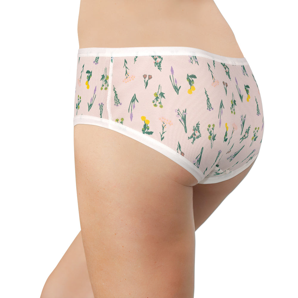 Love Libby Panties White Mesh Hipster with Green Ditsy Floral – Comfy Fit XS–2X — side view