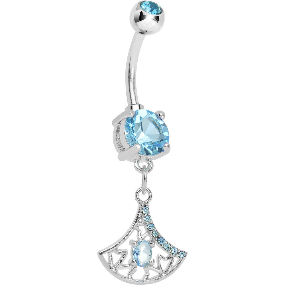 BodyCandy Aqua Gem Inverse Filigree Fan Dangle Belly Ring — main product shot