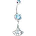 BodyCandy Aqua Gem Inverse Filigree Fan Dangle Belly Ring — main product shot