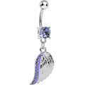 BodyCandy Purple Gem Shimmering Angel Wing Dangle Belly Ring — main product shot