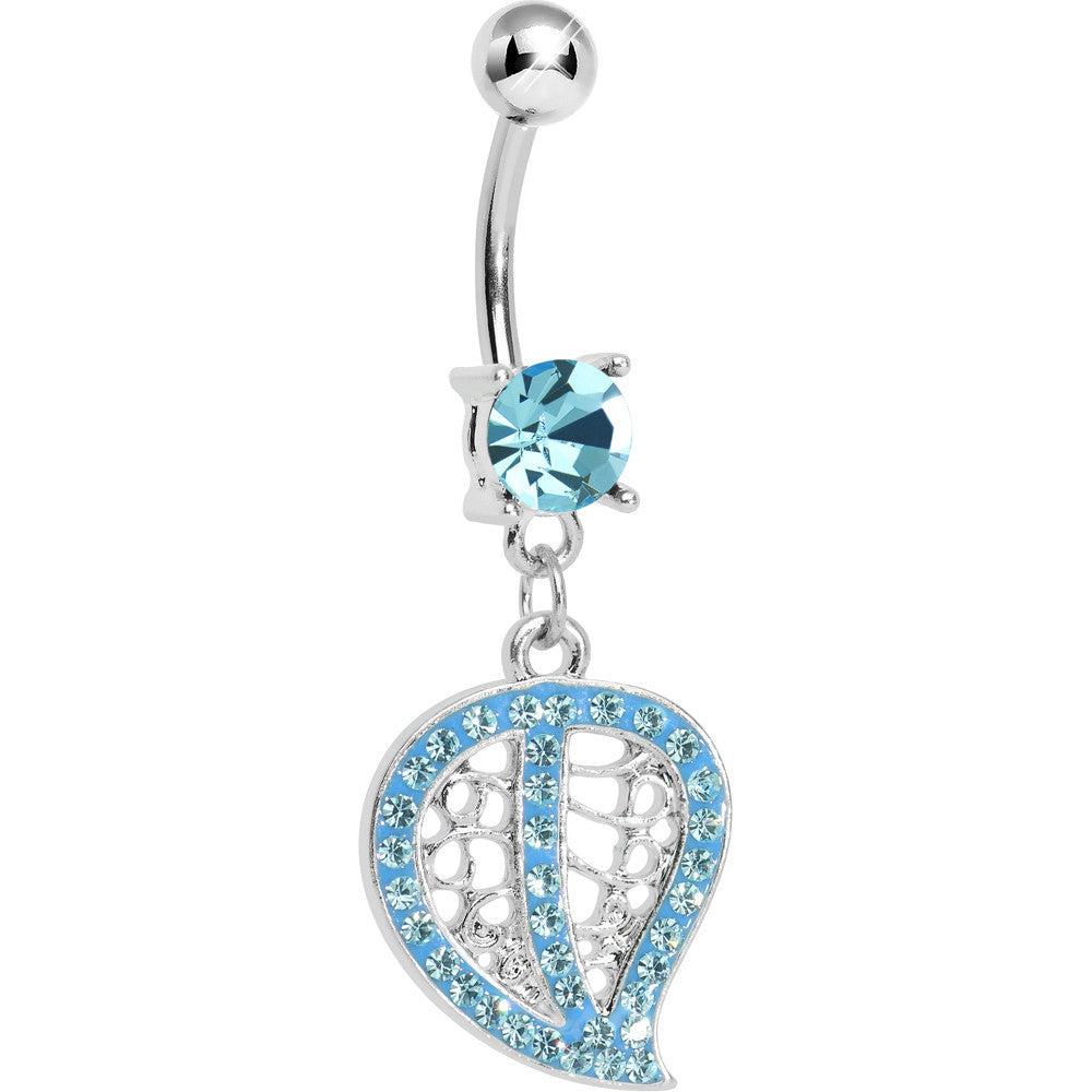 BodyCandy Aqua Gem Paved Hollow Leaf Dangle Belly Ring — main product shot