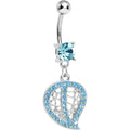 BodyCandy Aqua Gem Paved Hollow Leaf Dangle Belly Ring — main product shot