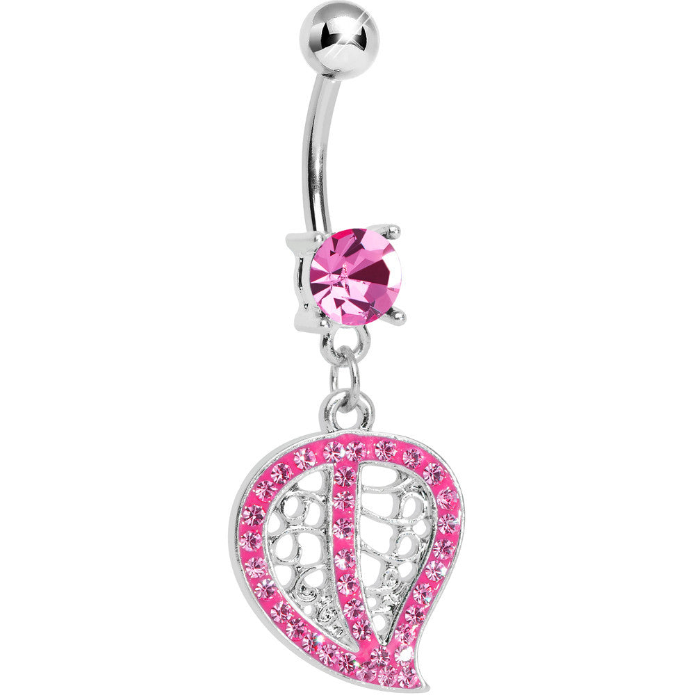 BodyCandy Pink Gem Paved Hollow Leaf Dangle Belly Ring — main product shot