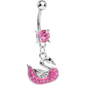 BodyCandy Pink Gem Paved Pink Swan Dangle Belly Ring — main product shot
