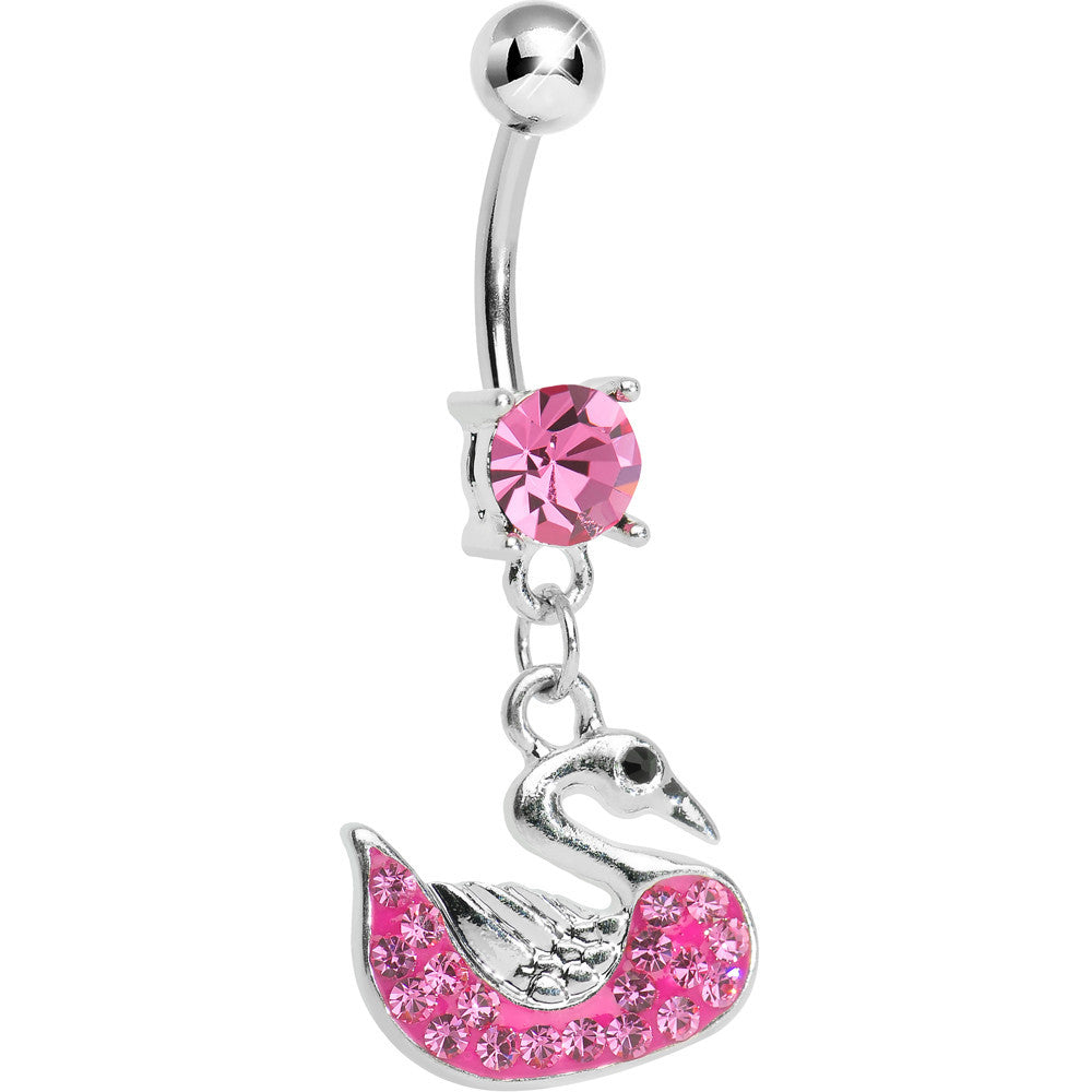 BodyCandy Pink Gem Paved Pink Swan Dangle Belly Ring — main product shot
