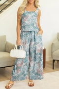 Floral Print Sleeveless Top and Wide Leg Pants Set