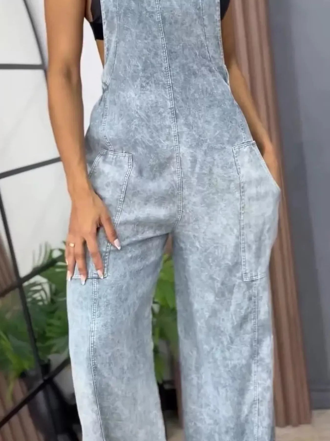 Full Size Vintage Wash Wide Leg Denim Overalls Plus Size