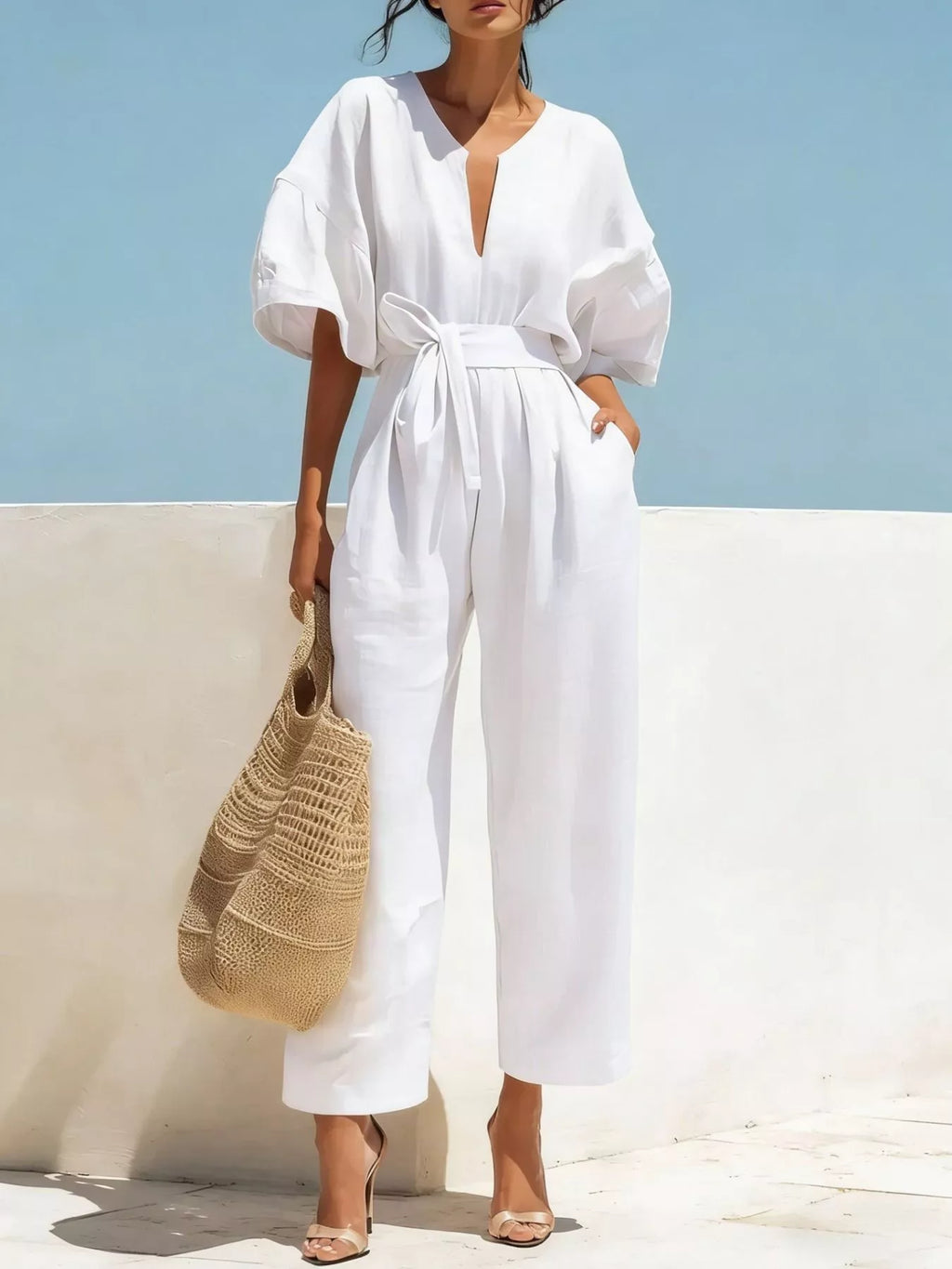 Tie Waist Wide Leg Jumpsuit