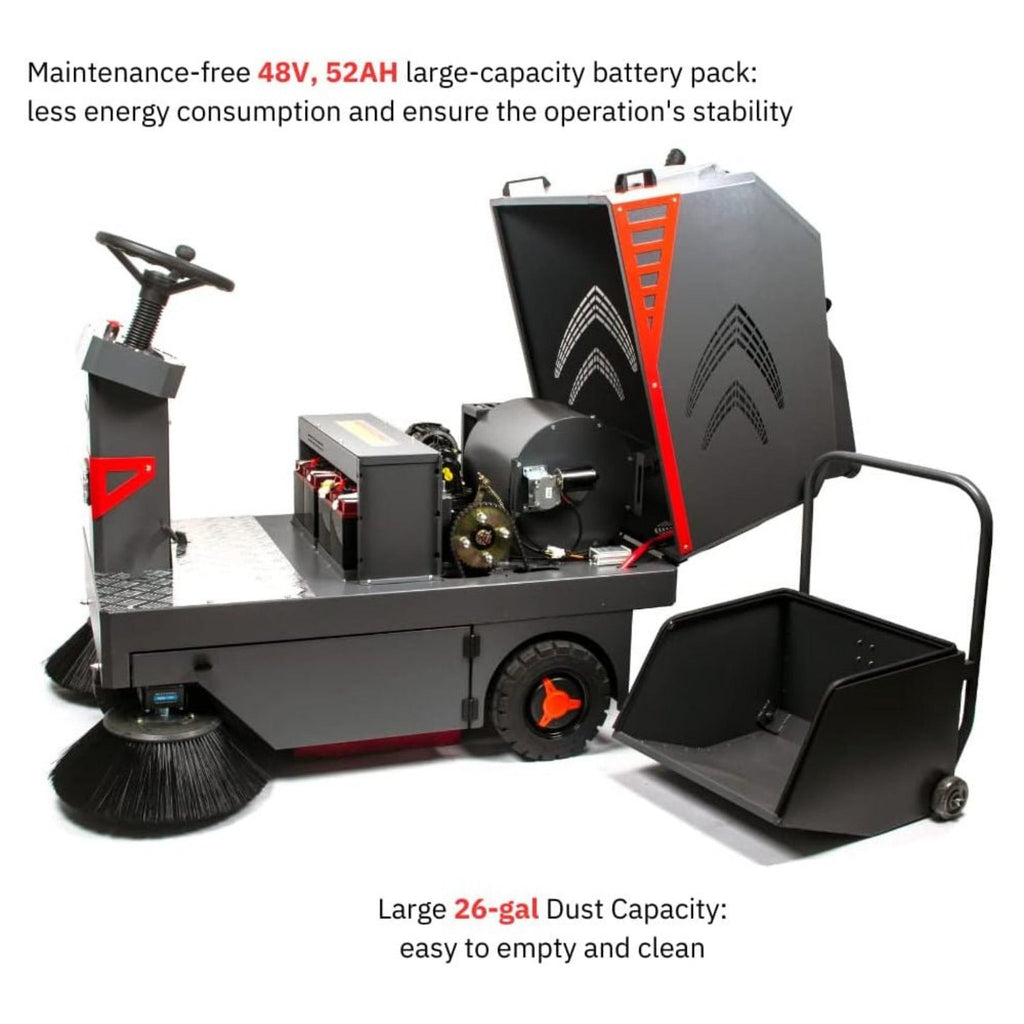 49-Inch Heavy-Duty 1400W Electric Industrial Ride-On Floor Sweeper With Dustbin & Water Tank (SAK18436) – SAKSBY WHOLESALE, v