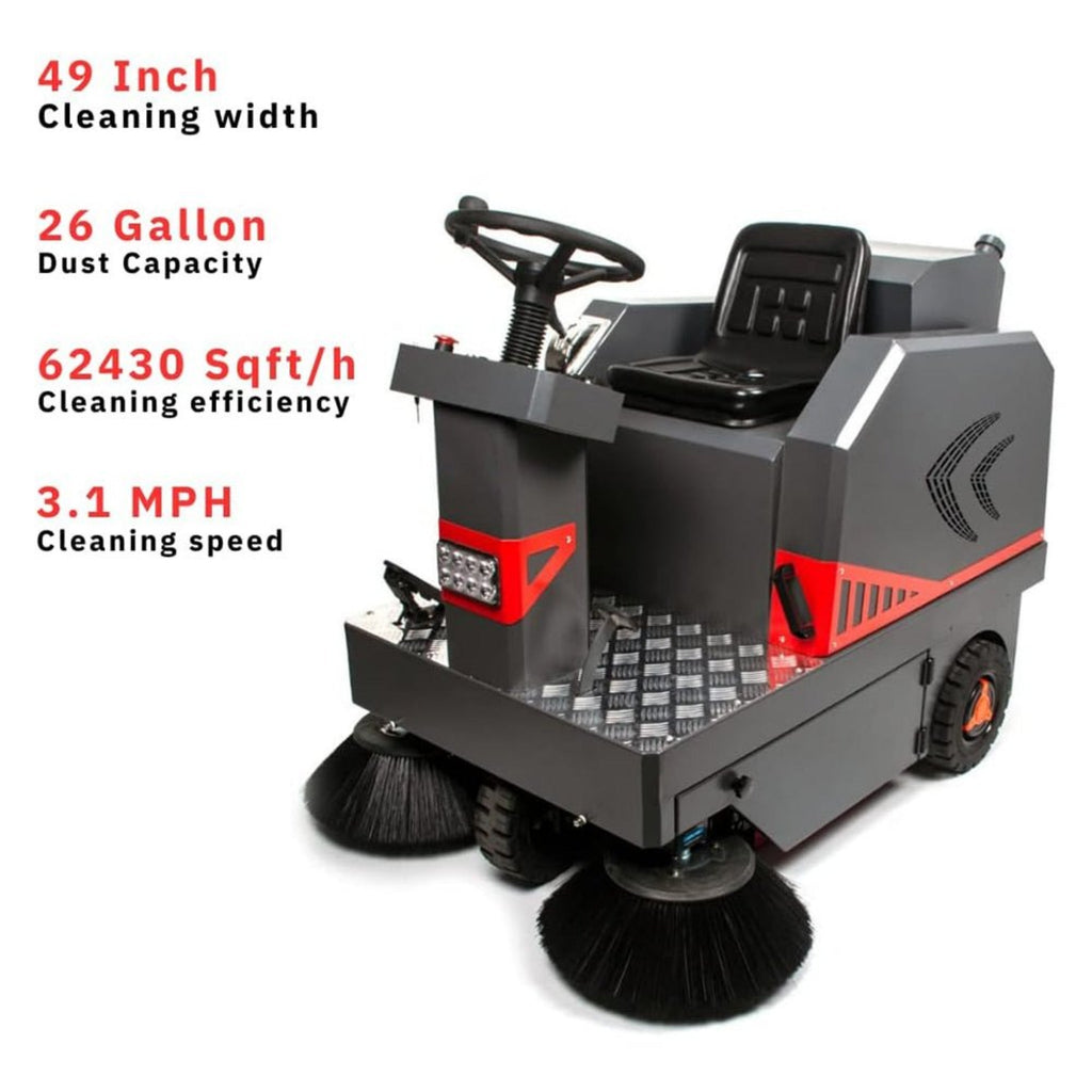 49-Inch Heavy-Duty 1400W Electric Industrial Ride-On Floor Sweeper With Dustbin & Water Tank (SAK18436) – SAKSBY WHOLESALE, v