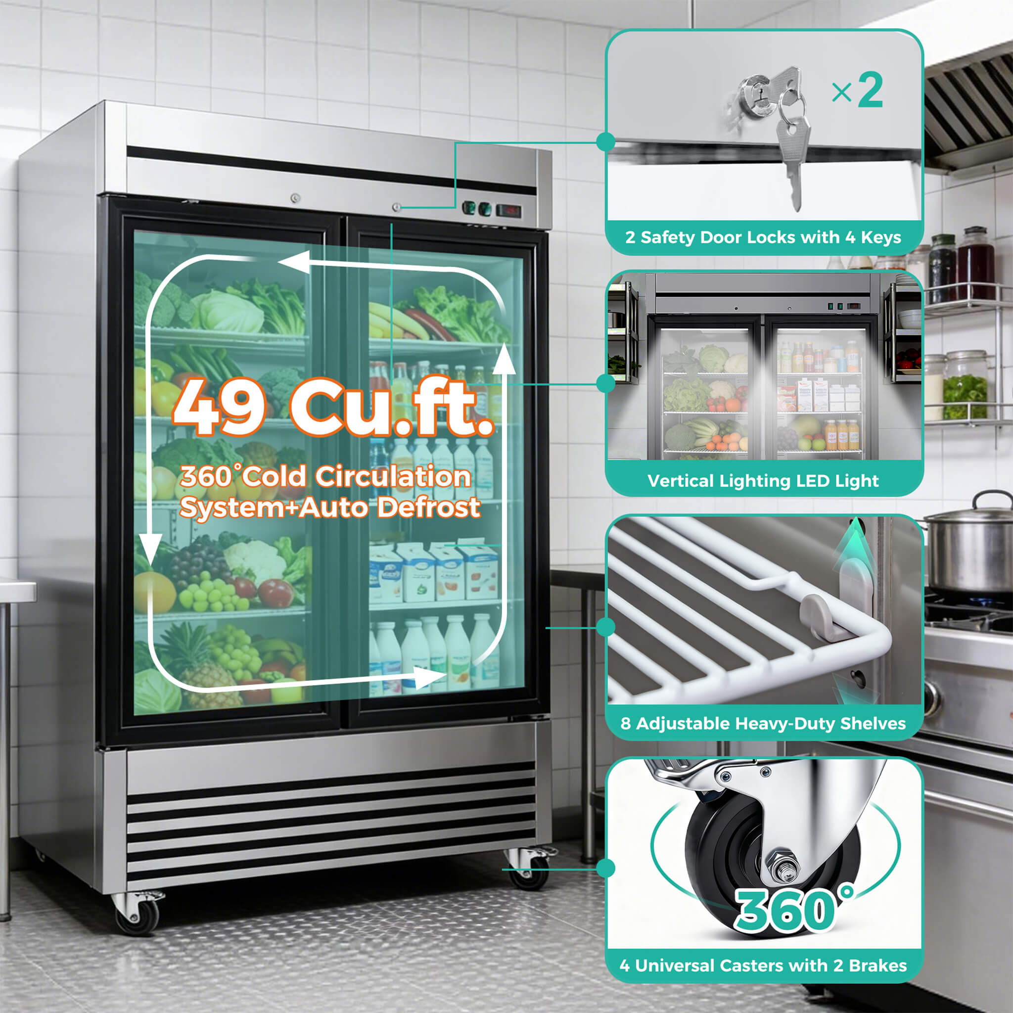 49-Inch Upright Commercial Reach-In Display Refrigerator (SAK16785) – SAKSBY WHOLESALE, view 3