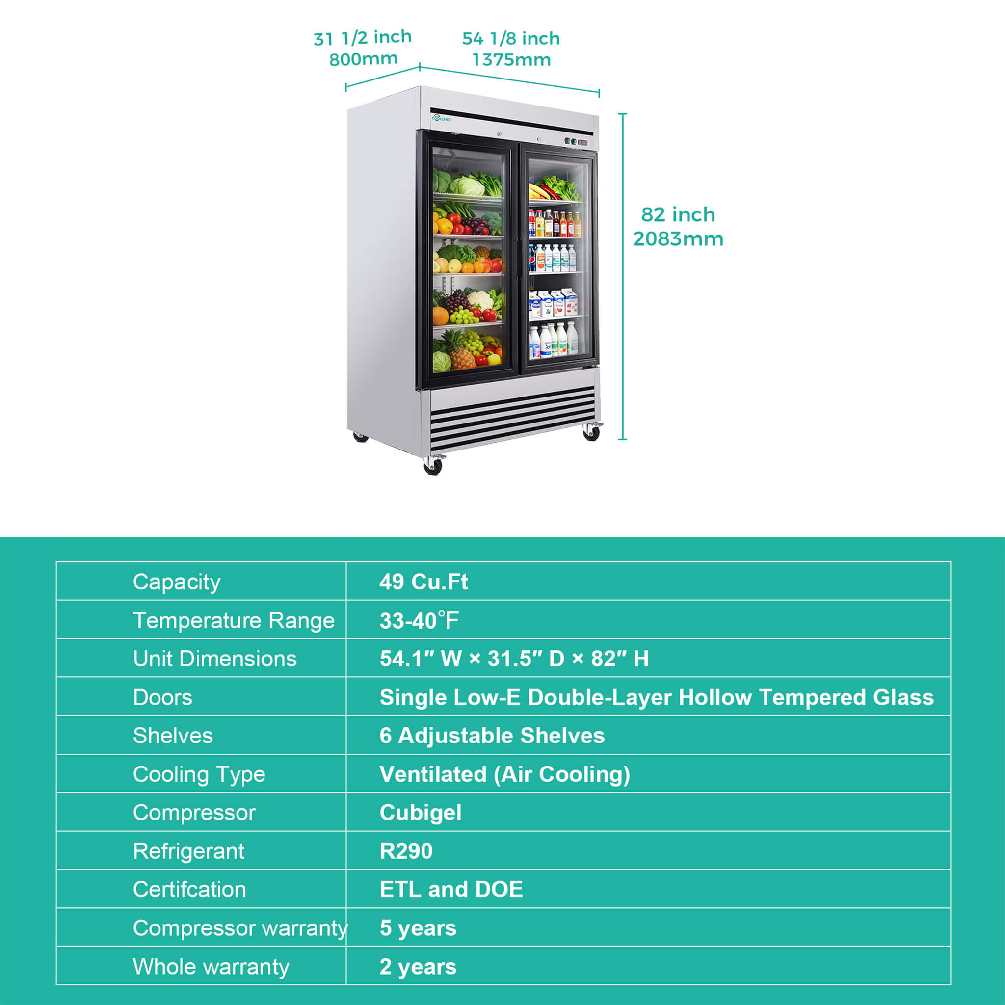 49-Inch Upright Commercial Reach-In Display Refrigerator (SAK16785) – SAKSBY WHOLESALE, view 14
