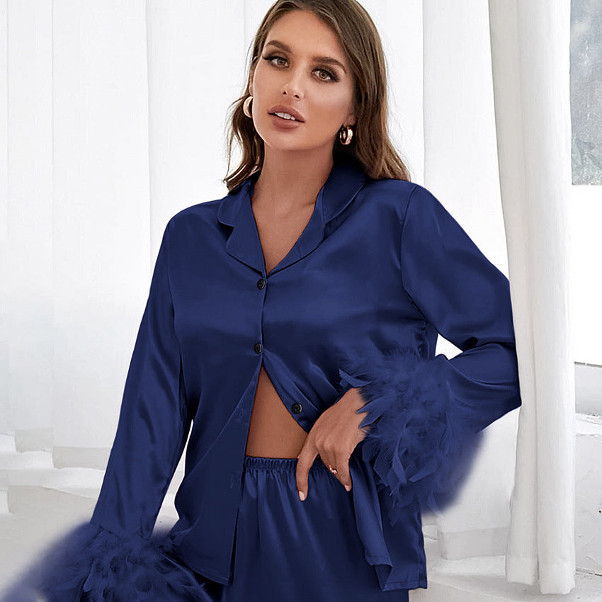 Pretty Little Patriot Pretty Little Patriot Heavenly Feathered Silk Pajamas in color options — lifestyle context