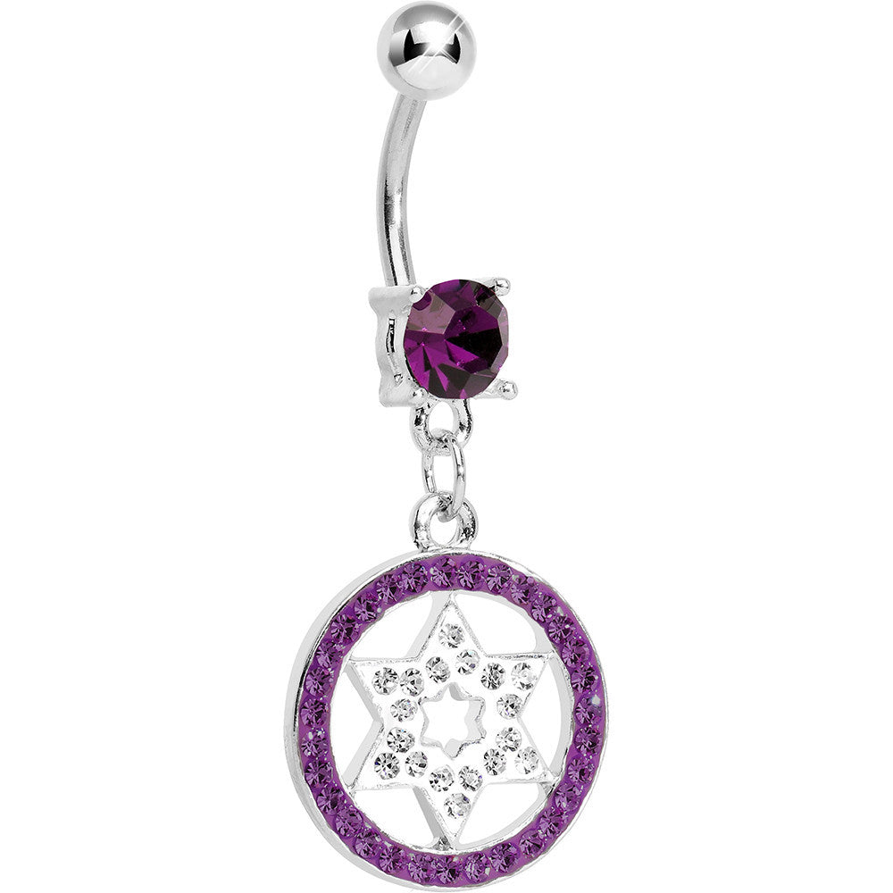 BodyCandy Dark Purple Gem Paved Enclosed Star of David Dangle Belly Ring — main product shot