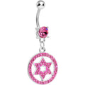 BodyCandy Pink Gem Paved Enclosed Star of David Dangle Belly Ring — main product shot