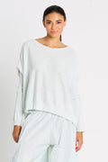Pima Cotton Stitches Boatneck Sweater - Mint