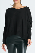 Pima Cotton Stitches Boatneck Sweater - Black