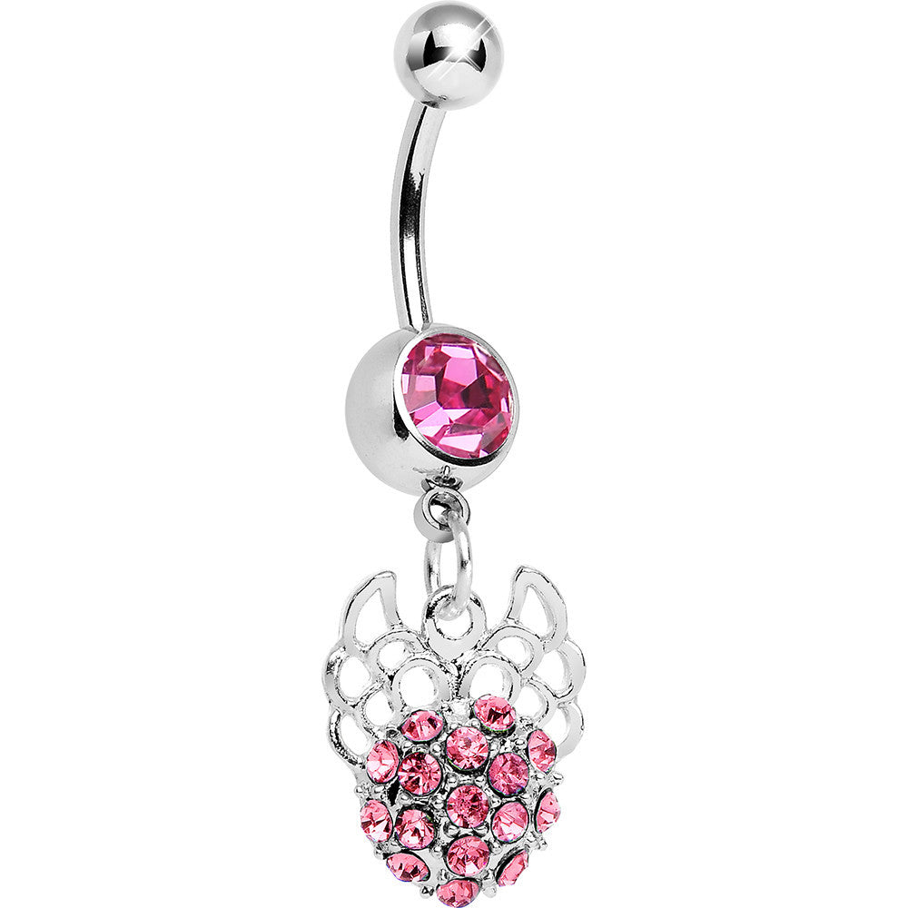 BodyCandy Pink Gem Paved Ball with Filigree Wings Dangle Belly Ring — main product shot