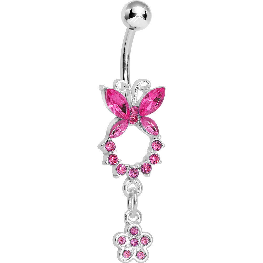 BodyCandy Pink Gem Hollow Eternity Butterfly Dangle Belly Ring — main product shot