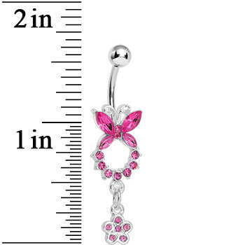 BodyCandy Pink Gem Hollow Eternity Butterfly Dangle Belly Ring — detail close-up