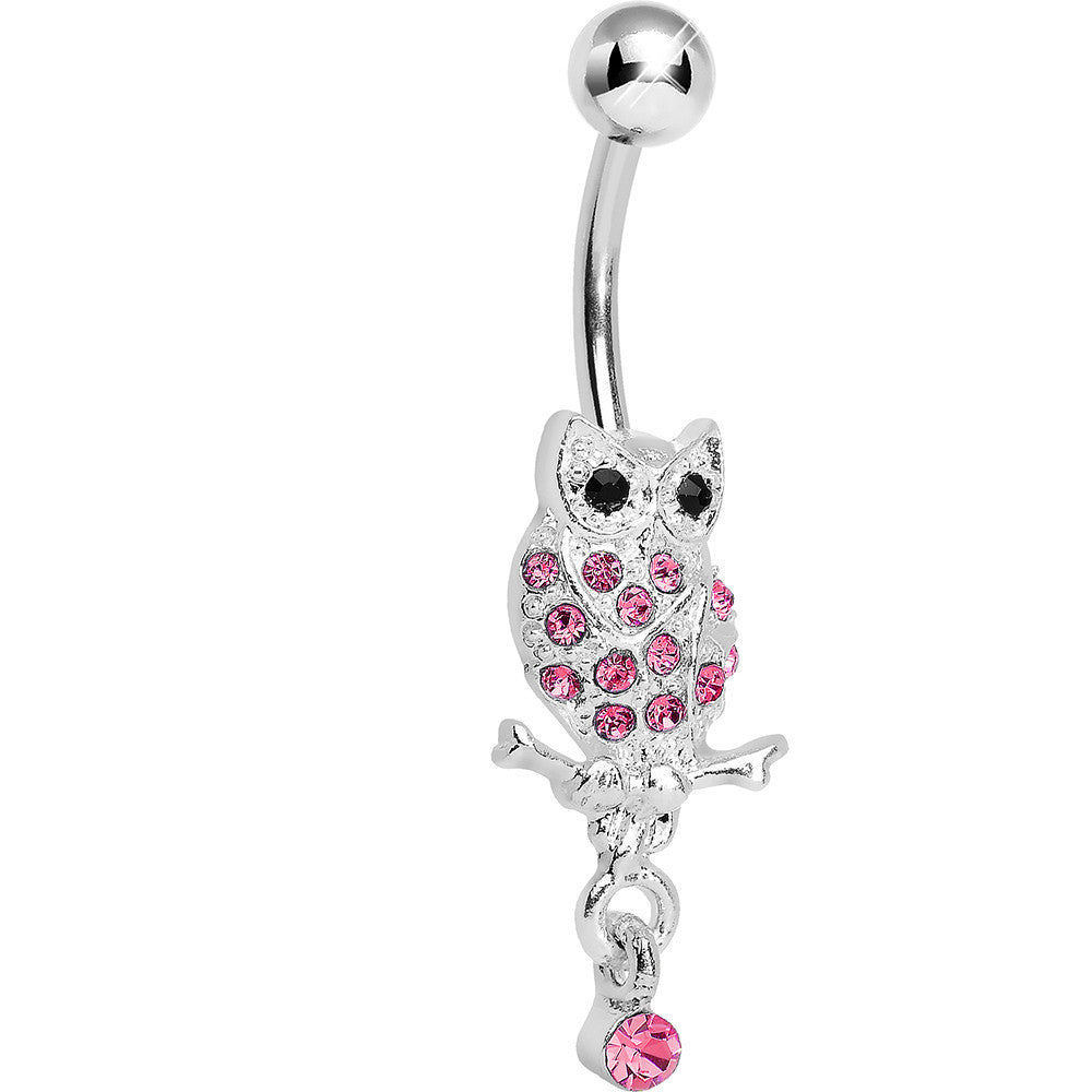 BodyCandy Lower Mount Paved Pink Gem Owl Belly Ring — main product shot