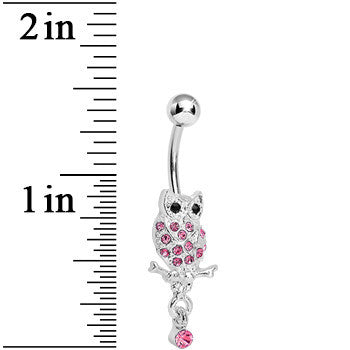 BodyCandy Lower Mount Paved Pink Gem Owl Belly Ring — detail close-up