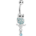 BodyCandy Lower Mount Paved Aqua Gem Owl Belly Ring — main product shot