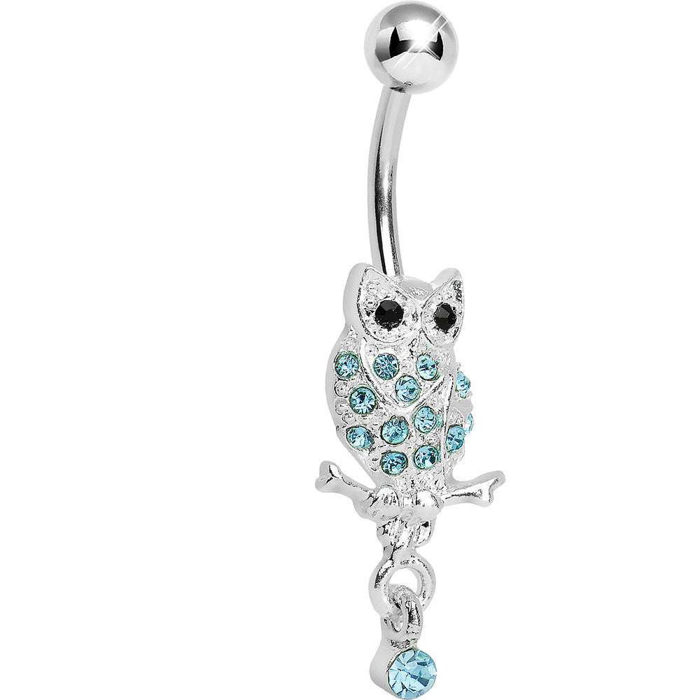 BodyCandy Lower Mount Paved Aqua Gem Owl Belly Ring — main product shot