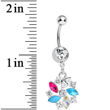 BodyCandy Clear Gem Americana Pinwheel Dangle Belly Ring — detail close-up