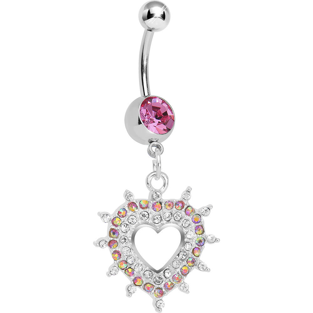 BodyCandy Pink Gem Crystalline Royal Hollow Heart Dangle Belly Ring — main product shot