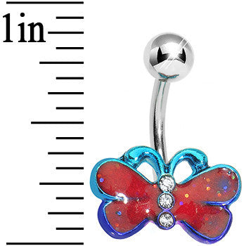 BodyCandy Lower Mount Red and Blue Cute Butterfly Belly Ring — detail close-up
