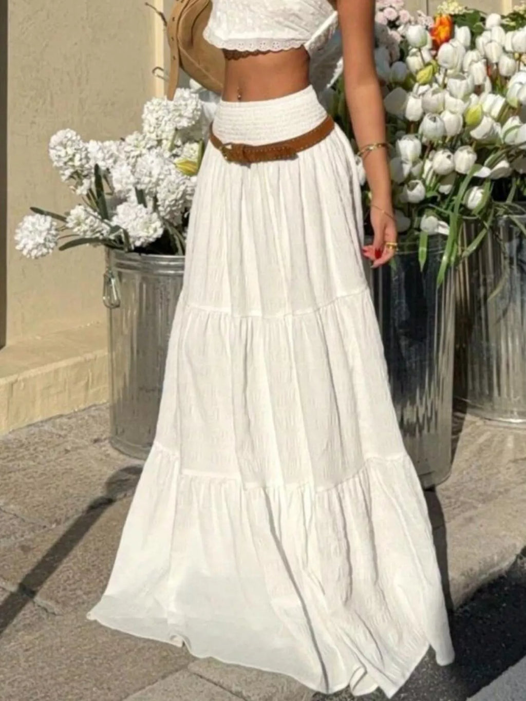 Smocked Tiered Flowy Maxi Skirt
