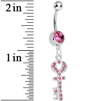 BodyCandy Pink Gem Key to God's Love Dangle Belly Ring — detail close-up