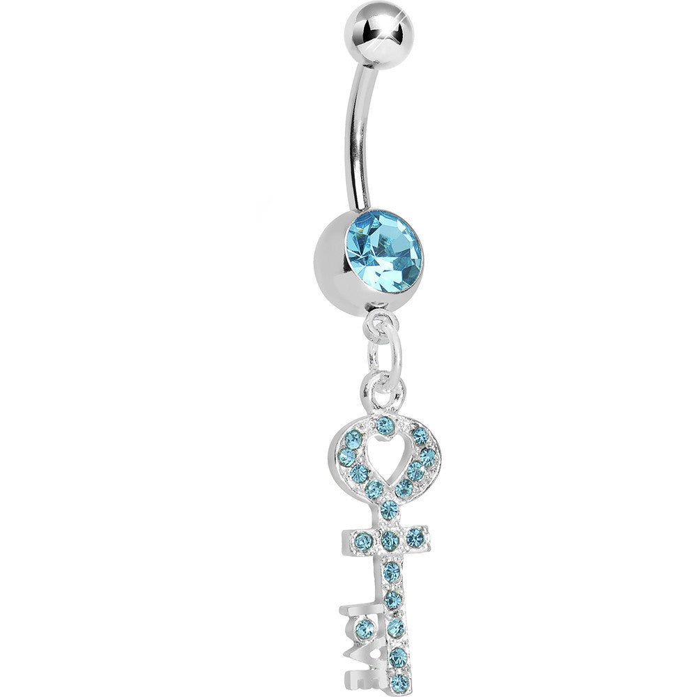 BodyCandy Aqua Gem Key to God's Love Dangle Belly Ring — main product shot