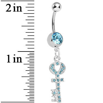 BodyCandy Aqua Gem Key to God's Love Dangle Belly Ring — detail close-up