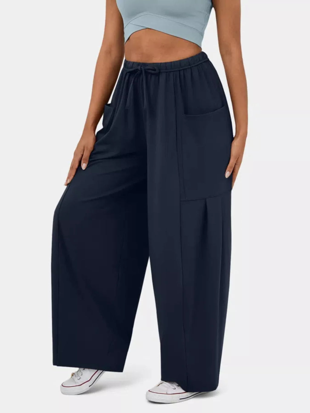 High-Waisted Drawstring Wide-Leg Pants