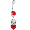 BodyCandy Red Gem and Paved Heart For the Love of Owls Dangle Belly Ring — main product shot