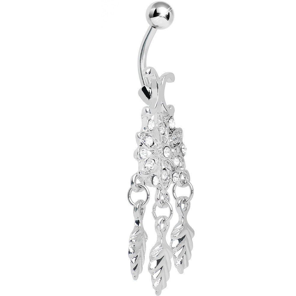 BodyCandy Crystalline Gem Leafy Flower Dangle Belly Ring — main product shot
