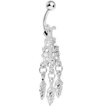BodyCandy Crystalline Gem Leafy Flower Dangle Belly Ring — detail close-up