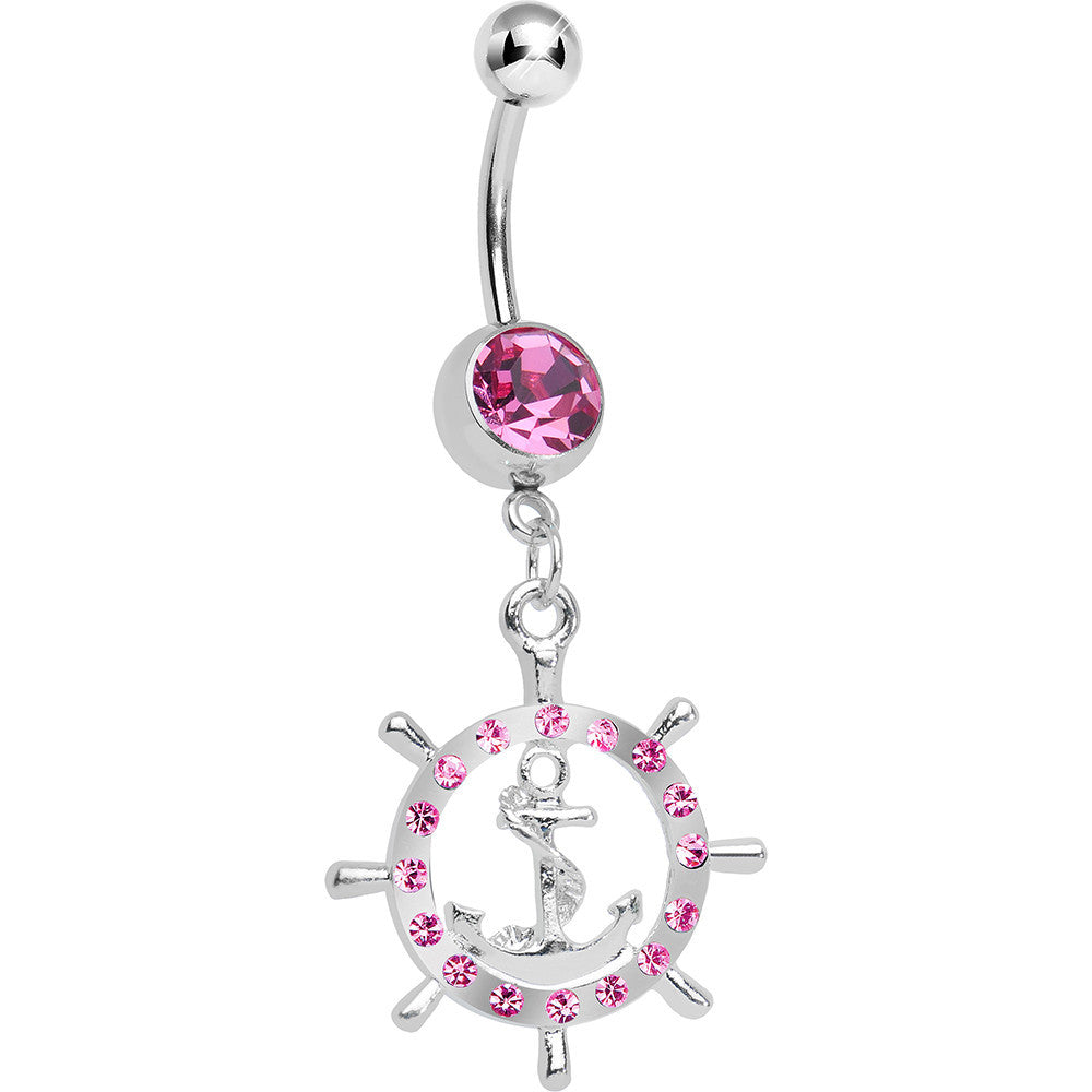 BodyCandy Pink Gem Ship Wheel and Anchor Dangle Belly Ring — main product shot