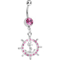 BodyCandy Pink Gem Ship Wheel and Anchor Dangle Belly Ring — main product shot