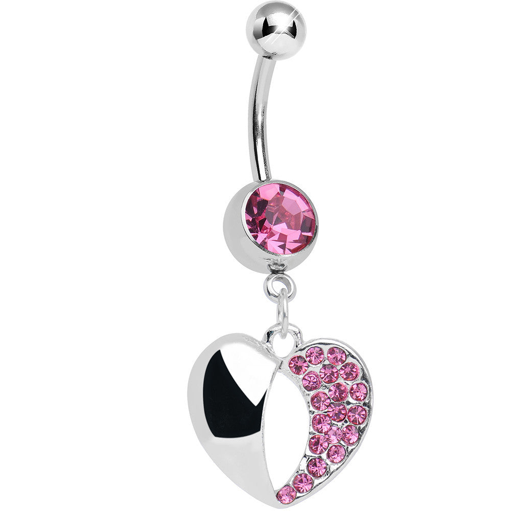 BodyCandy Pink Gem Paved Reflective Heart Dangle Belly Ring — main product shot
